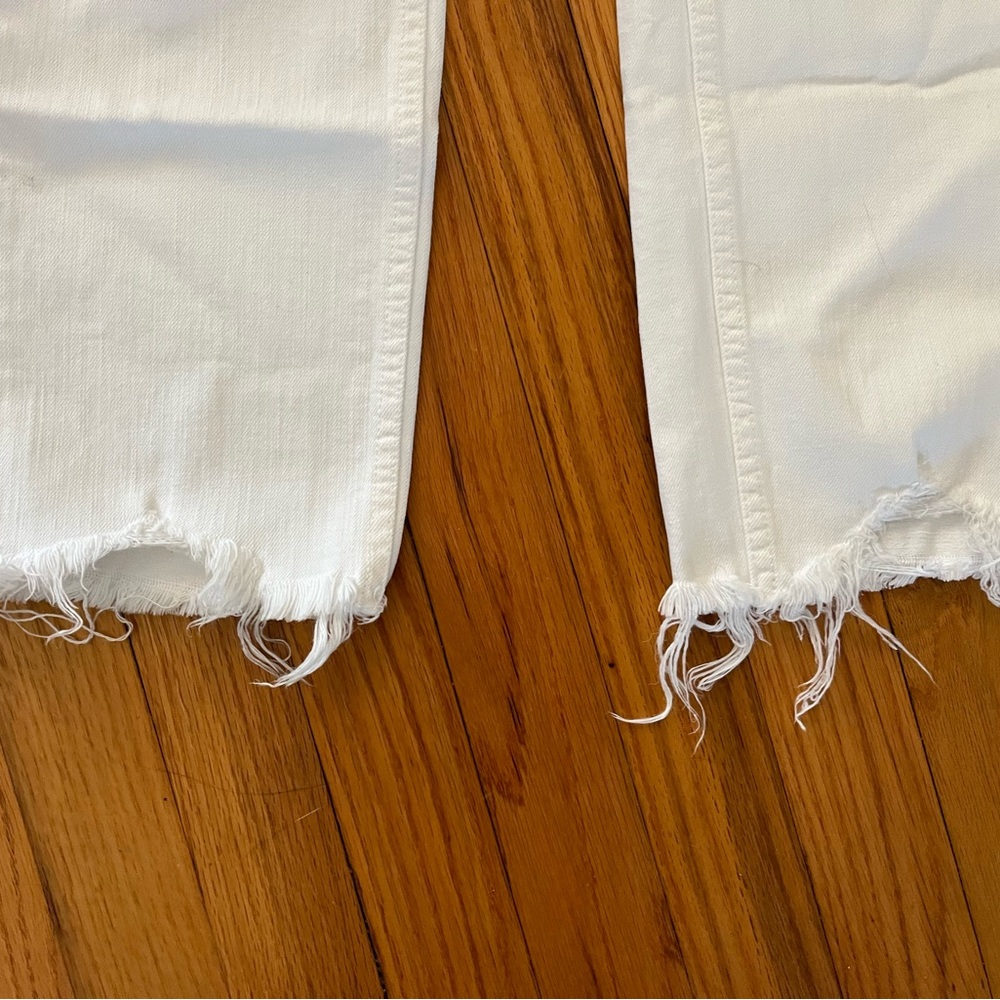 MOTHER White Distressed Frayed-Hem Straight Jeans - Picture 3 of 9